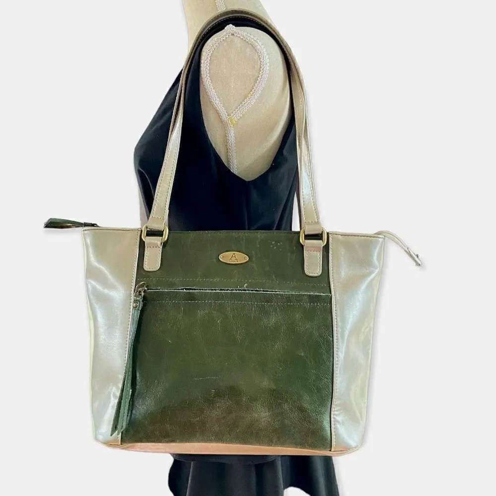 Aurielle Leather Silver & Green Purse